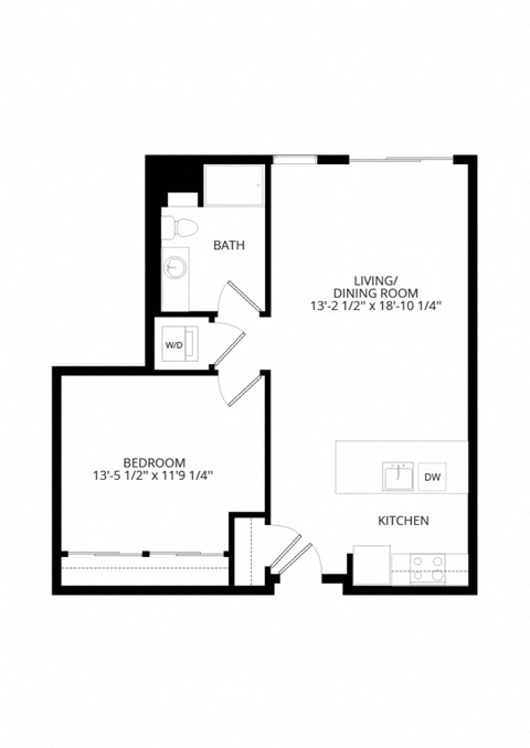 Floor plan for 1 bed, 1 bath, 762 sqft